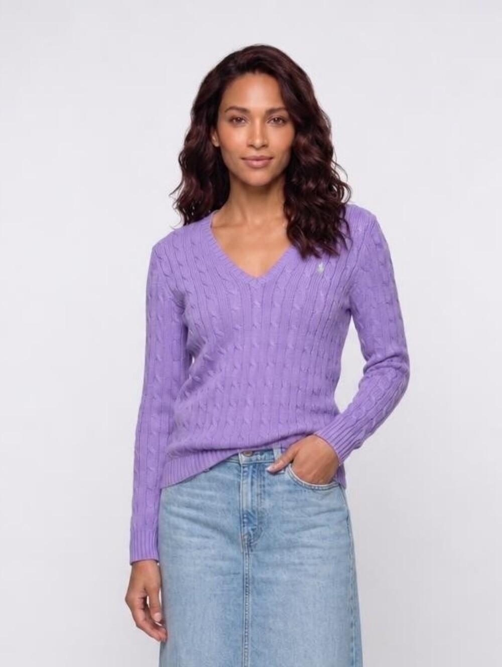 Y2K Ralph Lauren Lavender V-Neck Cable Knit Sweater